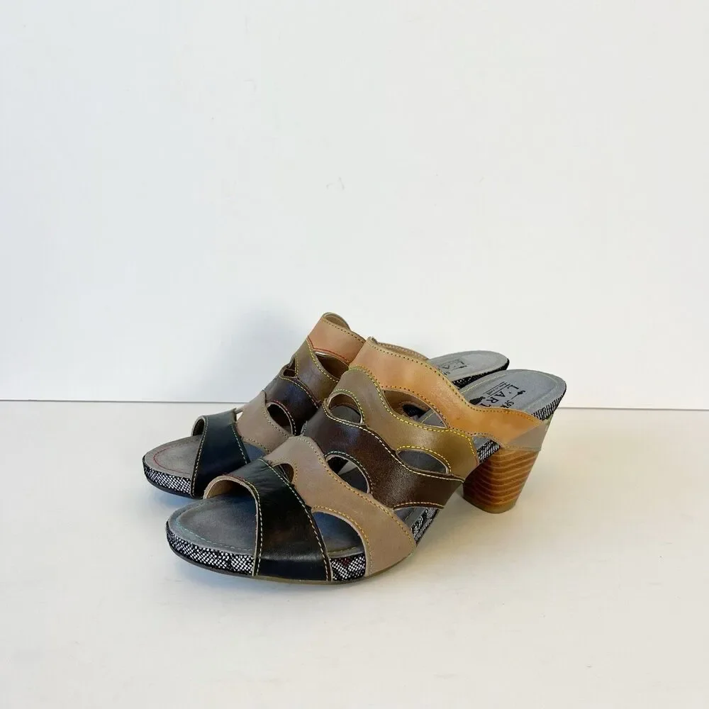 L’Artiste By Springstep Pita Leather Sandals Slip On Artsy Black Multi Sz 8.5/39 - Picture 5 of 14